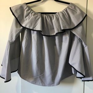 Off the shoulder ruffled striped shirt